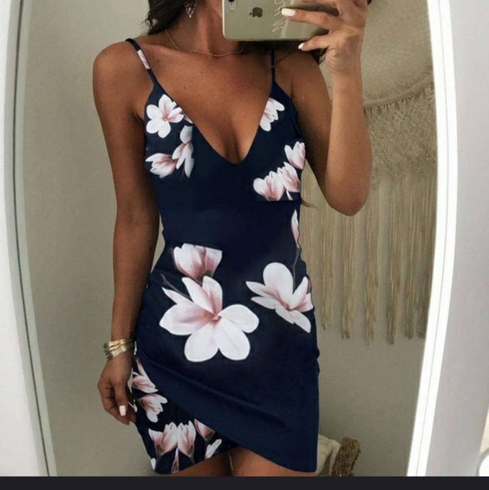 Navy floral summer party club dress